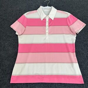 NIKE Golf Dri-Fit Womens Polo Shirt Medium Short Sleeve Pink White Preppy Stripe